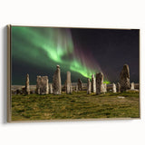 Framed canvas depicting a vintage-style Scottish landscape in muted earth tones, ideal for bedroom wall art.