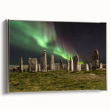 Framed canvas depicting a vintage-style Scottish landscape in muted earth tones.