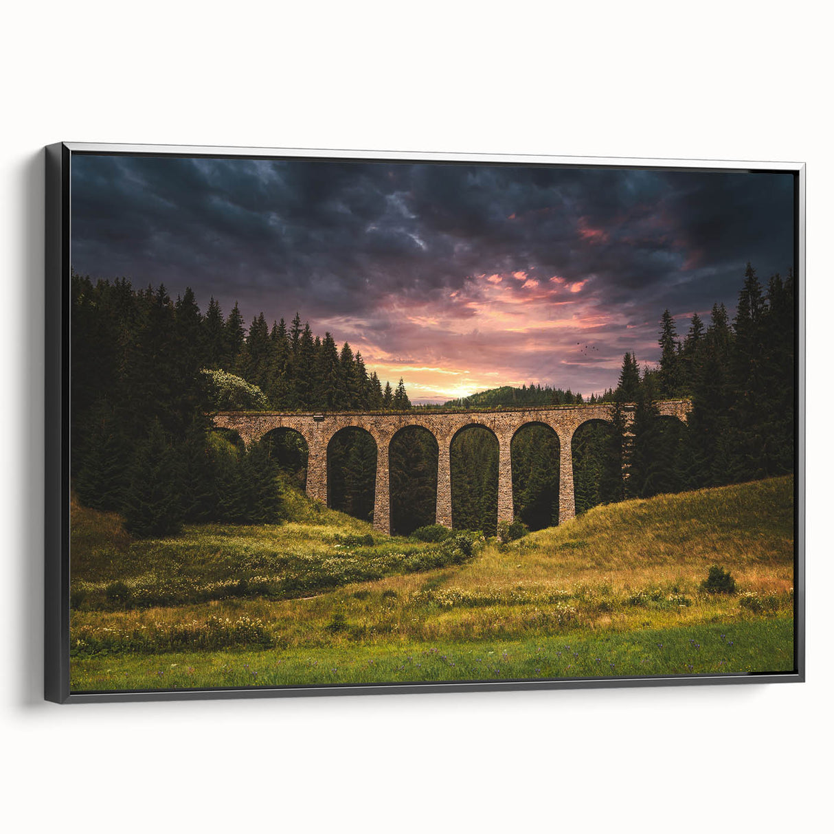 Black and white vintage poster art of a Slovakian landscape on framed canvas, suitable for bedroom decor.