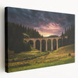 Side view of a stretched canvas featuring a European Slovakian landscape in muted earth tones, ideal for kitchen wall art.