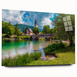 Large abstract wall art of a Slovenian landscape in muted earth tones on acrylic glass.