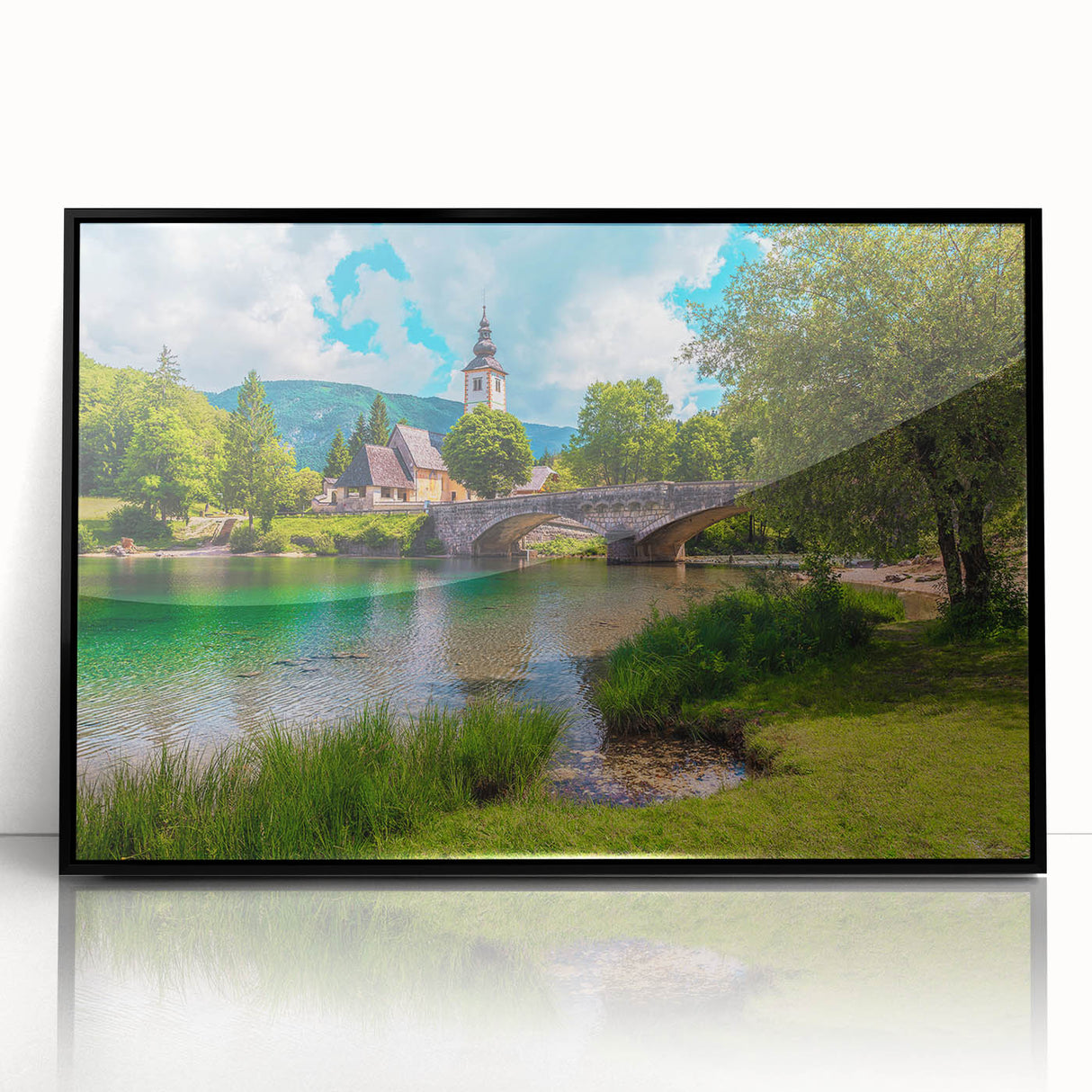 Large abstract wall art depicting a Slovenian landscape in muted earth tones on a framed acrylic piece.