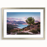 Abstract art print of Andalucia, Spain, in silver frame, featuring muted earth tones, ideal for dining room decor.
