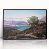 Large abstract wall art depicting the Andalucian scenery in Spain, with muted earth tones on a framed acrylic.