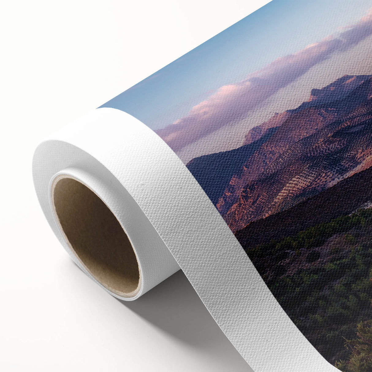 Art deco poster of Andalucian scenery in muted earth tones on rolled canvas, ideal for nursery wall art.