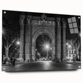 Acrylic print of Barcelona scenery in muted earth tones, ideal for dining room decor.