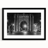 Colorful abstract art print of Barcelona skyline in vibrant hues on a large framed canvas, ideal for living room decor.