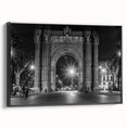 Black and white framed canvas of a vintage Barcelona landscape, ideal for bedroom wall art.