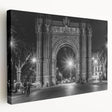 Panoramic view of Barcelona on stretched canvas, featuring vibrant sunset hues, ideal for kitchen wall art.
