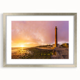 Extra large abstract art print of a European scenery in textured tones of blue and gray, framed in silver.