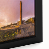 Extra large framed canvas featuring a textured depiction of a black scenic European landscape with vibrant color accents.