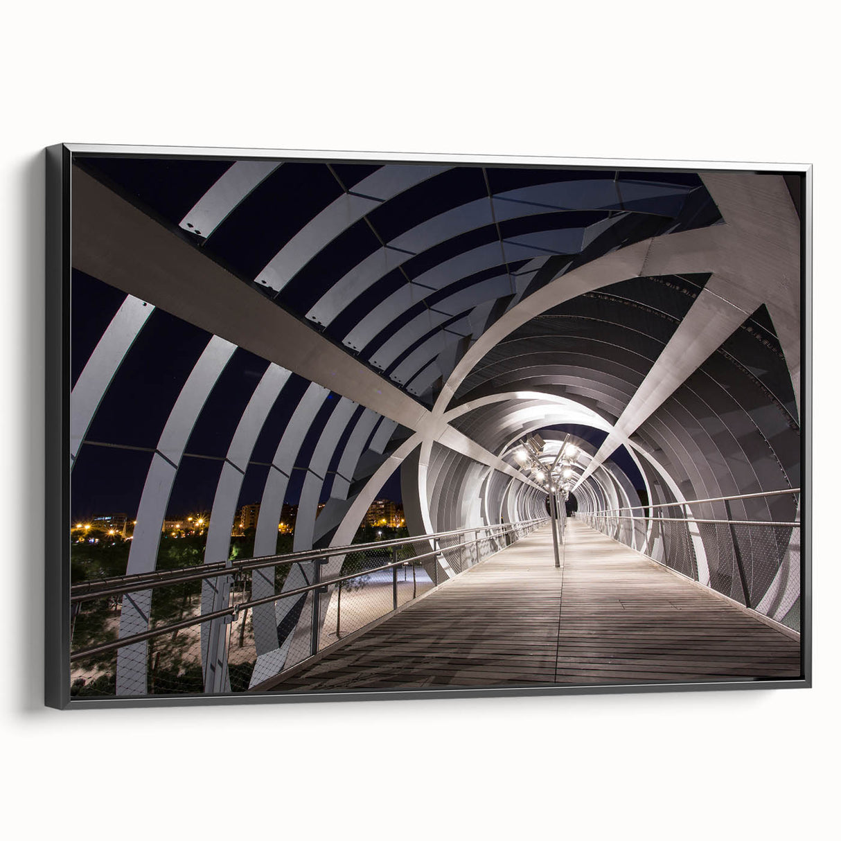 Black and white framed canvas of Madrid landscape, ideal for bedroom wall art.