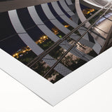 Art deco poster of Madrid skyline in muted earth tones on rolled canvas, suitable for dining room décor.