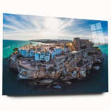Large abstract wall art of Valencia scenery in pastel shades on acrylic glass, ideal for bedroom or dining room decor.