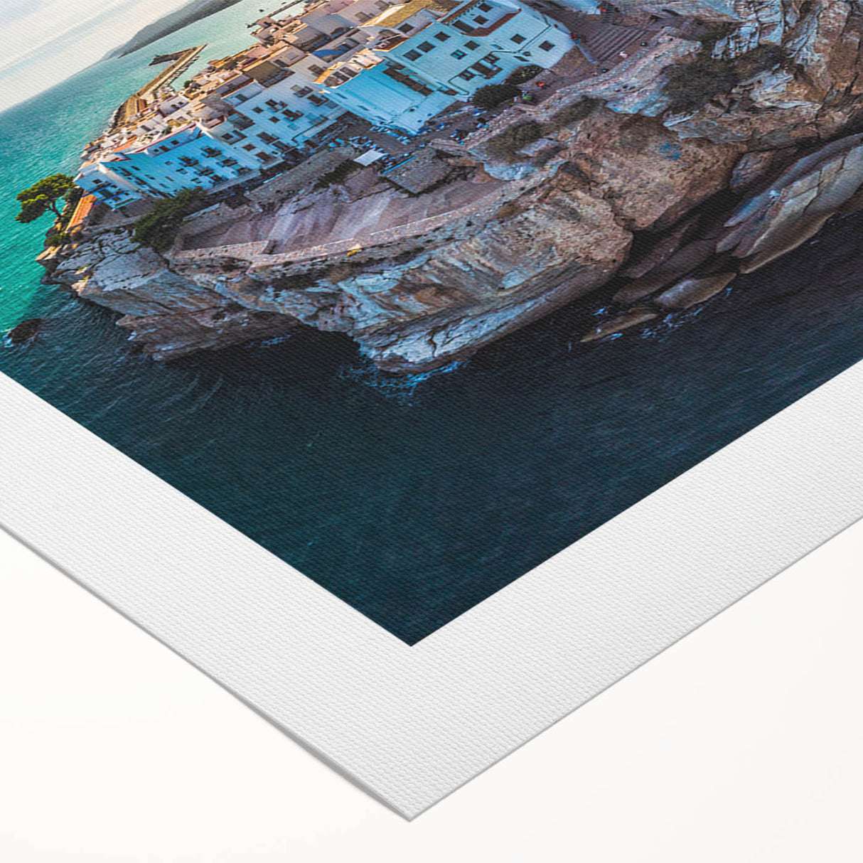 Art deco poster of Valencia scenery in pastel shades on rolled canvas, suitable for dining room wall art.