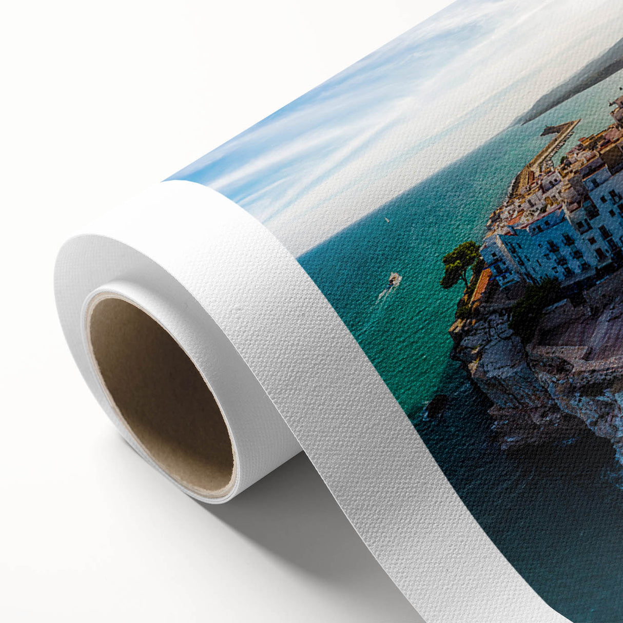 Art deco poster of Valencia with pastel hues on rolled canvas, ideal for nursery wall art.