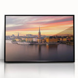 Large abstract wall art of Stockholm's skyline in black and white on a framed acrylic, ideal for modern art wall decor.