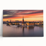 Black and white photograph of Stockholm on stretched canvas, ideal for kitchen wall art or bedroom ambiance.