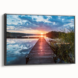 Black and white vintage poster art on framed canvas depicting a serene Swedish landscape, ideal for bedroom decor.