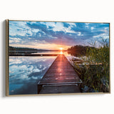 Framed canvas featuring a vintage-style landscape painting of a serene Swedish scenery, ideal for bedroom wall art.