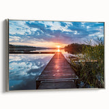 Framed canvas of a vintage-style landscape painting depicting a serene Swedish scenery in muted earth tones.