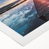 Art deco poster of a serene Swedish landscape in muted green and blue tones on rolled canvas, suitable for dining room decor.