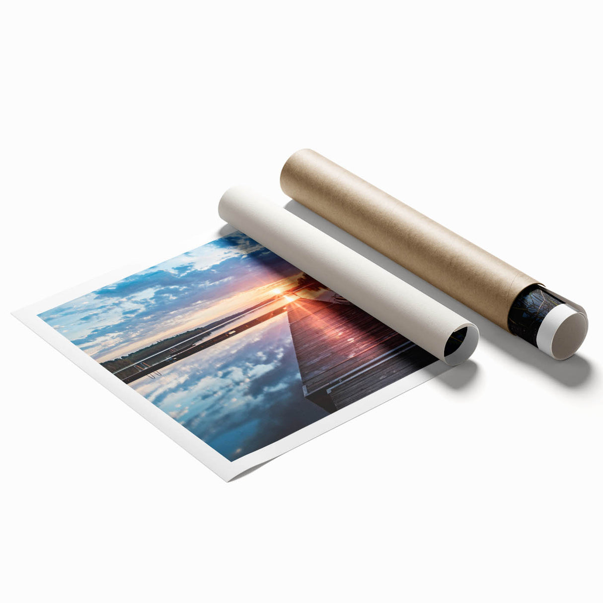 Extra large wall art depicting a serene Swedish landscape on a rolled print, featuring muted green and blue tones.