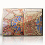 Large art print of Geneva scenery in gold frame, acrylic, with mid-century modernist style.