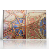 Art Deco poster of Geneva scenery, in muted blue and white hues on framed acrylic, ideal for nursery wall art.