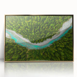 Large art print of a Swiss landscape in muted earth tones, framed in gold acrylic, suitable for modern art wall decor.