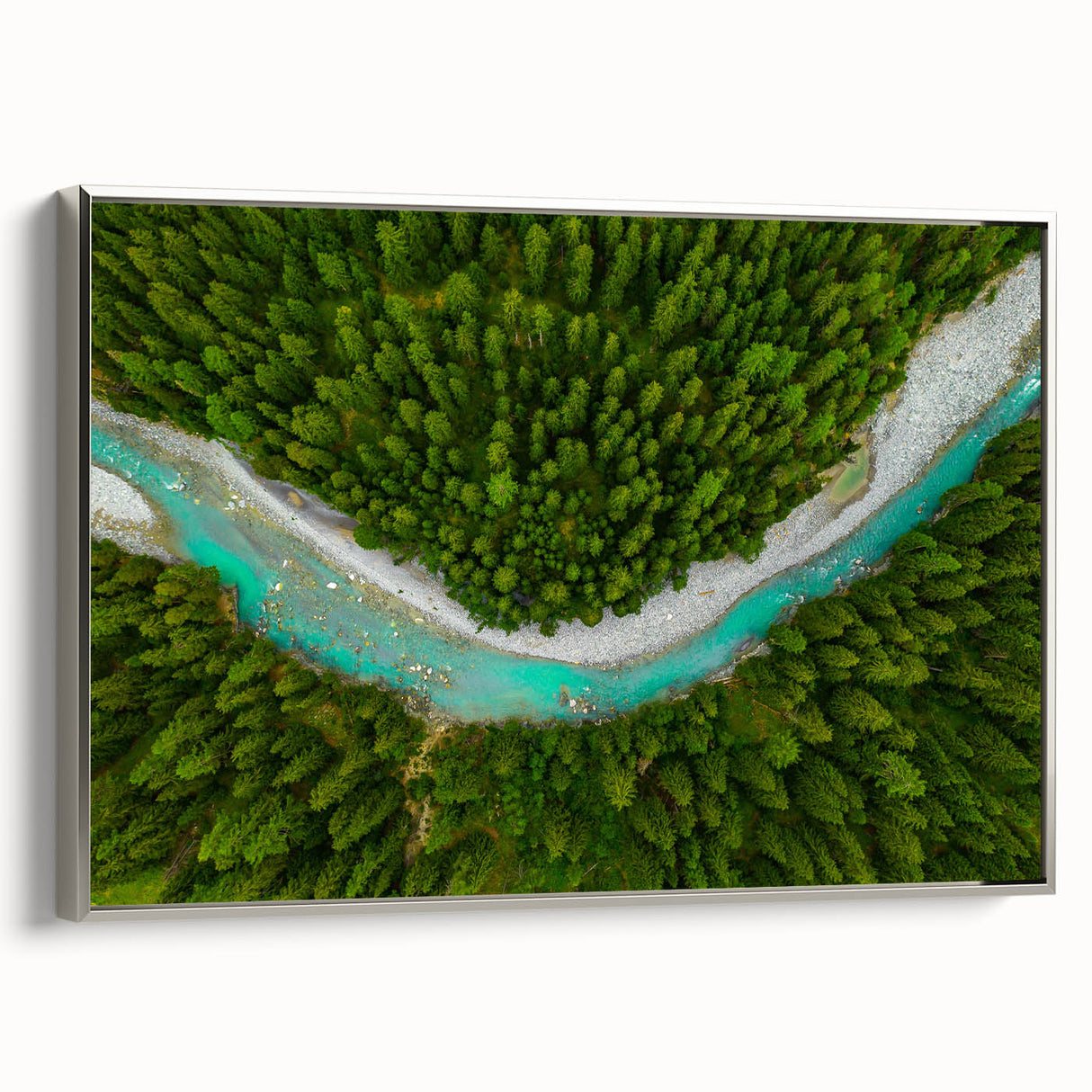 Framed canvas featuring a vintage-style landscape painting of a Swiss scenery in muted colors, ideal for living room decor.