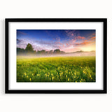 Abstract art print featuring vibrant, colorful textures, framed in black; ideal for living room decor.