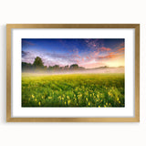 Extra large abstract art print of a textured European landscape in muted earth tones, framed in gold.