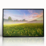 Large abstract wall art depicting a European scenery in muted earth tones on a framed acrylic.