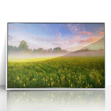 Acrylic print of a European landscape in art deco style with muted colors, ideal for modern art wall decor.