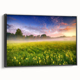 Black and white framed canvas depicting a vintage European landscape, ideal for bedroom wall art.