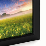 Extra large framed canvas of a textured Ukrainian landscape in black with colorful accents, ideal for living room decor.