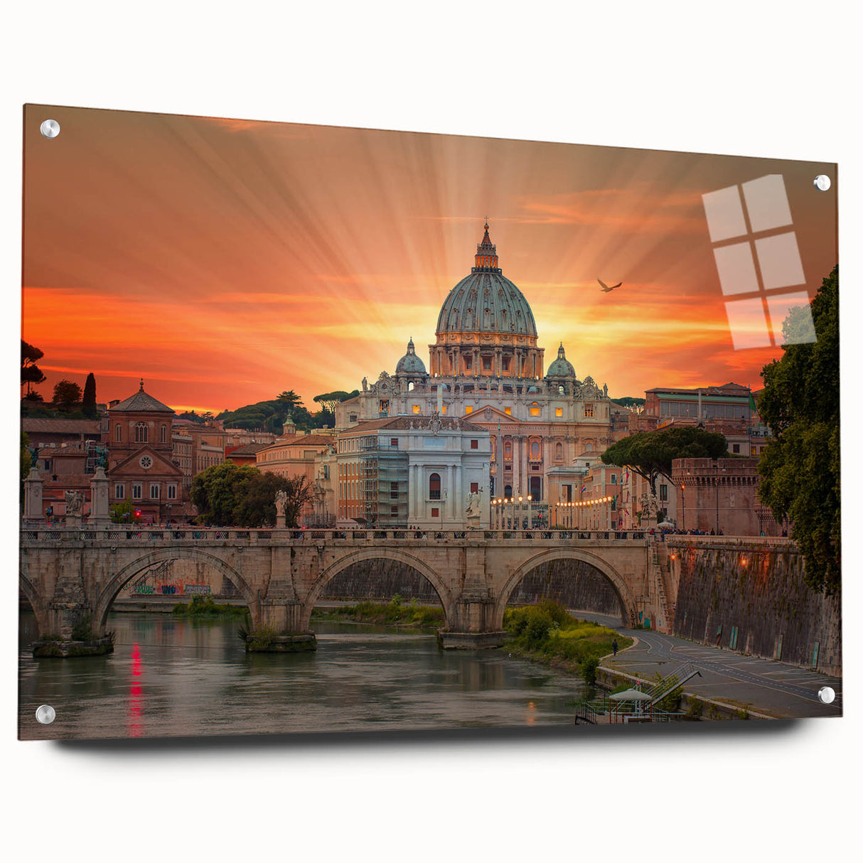 Acrylic glass print of the Vatican scenery in earth tones, suited for dining room decor.