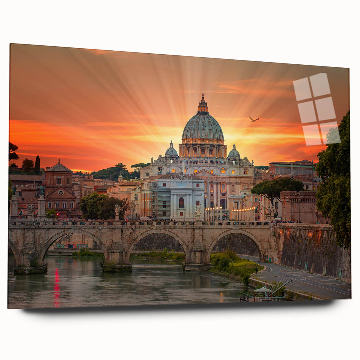Large abstract depiction of the Vatican on acrylic glass, featuring muted earth tones, ideal for bedroom or dining room art.