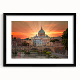 Extra large framed abstract print depicting a colorful, textured scene of the Vatican, ideal for living room decor.