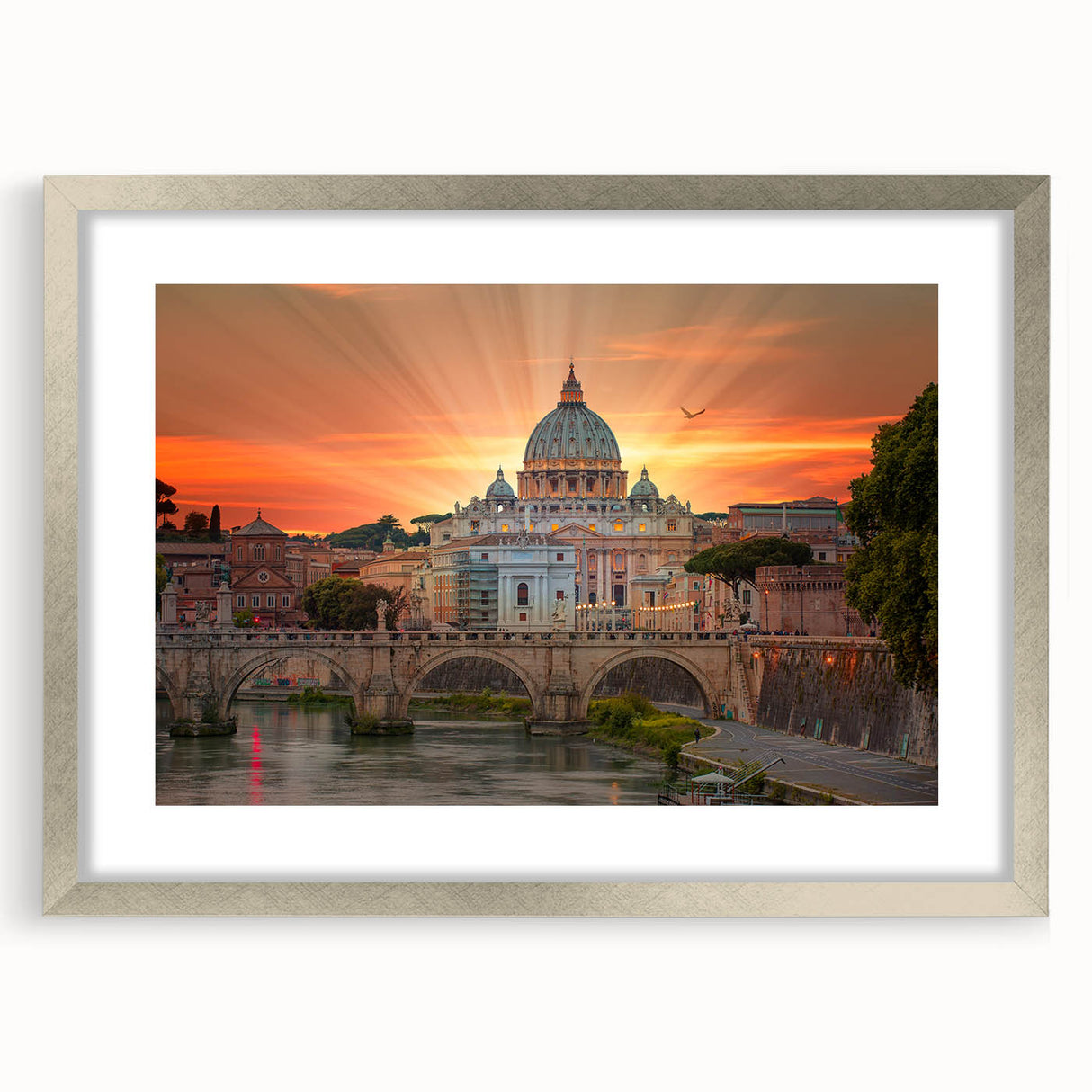 Textured abstract art print of the Vatican scenery in silver frame, ideal for bedroom wall decor.