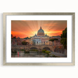 Textured abstract art print of the Vatican scenery in silver frame, ideal for bedroom wall decor.