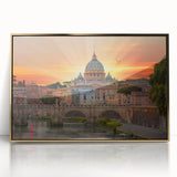 Large art print of the Vatican scenery in muted gold and white tones, framed in acrylic, ideal for modern art wall decor.