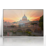 Art Deco poster of the Vatican scenery in muted pastel shades on framed acrylic, suitable for modern nursery decor.