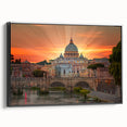 Black and white vintage poster art on framed canvas depicting the Vatican landscape, ideal for bedroom wall decor.