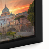 Close-up of a textured black wall art canvas depicting colorful Vatican scenery, ideal for living room decor.