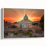 Vintage poster art of the Vatican on extra large framed canvas, featuring colorful artwork against a black background.
