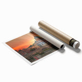 Extra large rolled print of the Vatican with soft floral accents in muted earth tones, ideal for classy bathroom wall art.