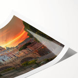 Extra large rolled print featuring line art flowers and European Vatican scenery in muted earth tones.