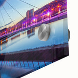 Large abstract wall art featuring a mid-century modernist design of Welsh scenery in muted earth tones on acrylic glass.